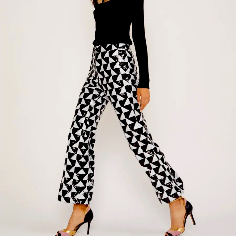 NWT Cynthia Rowley Geometric Sequin Cropped Flare Pant, 2